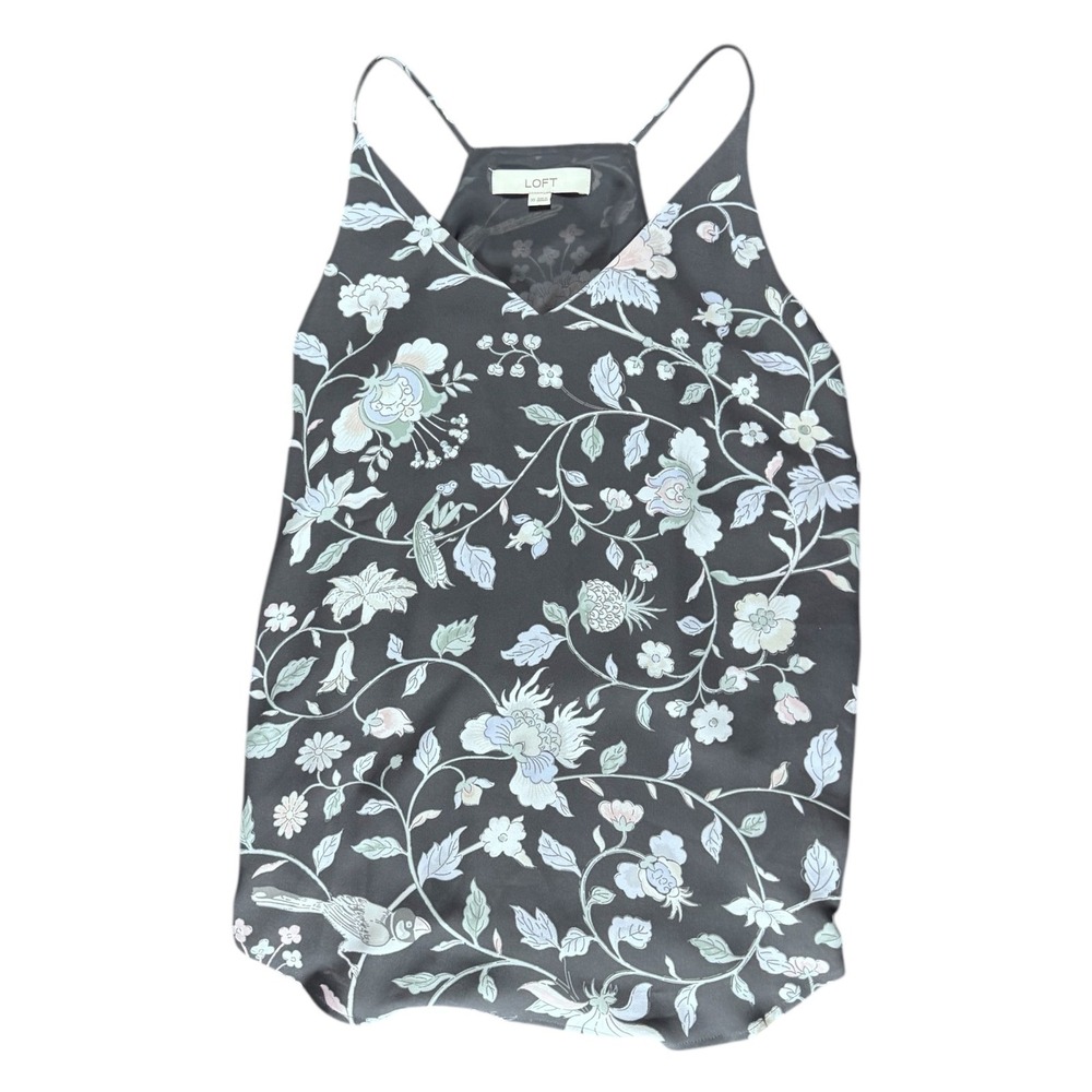 LOFT Floral Bird Print V Neck Spaghetti Strap Cami Tank Top Women's - Picture 4 of 4